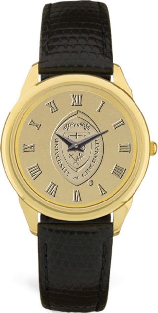 Men's Gold Wristwatch with Black Leather Band - ONLINE ONLY