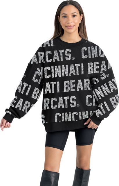 University of Cincinnati Women's All-Over Pixelated Rhinestone Text Drop Shoulder Crewneck Pullover