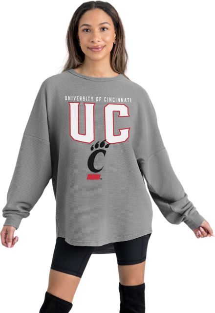 University of Cincinnati Women's Crewneck Essential Corded Pullover with Ribbed Knit Cuff Detail